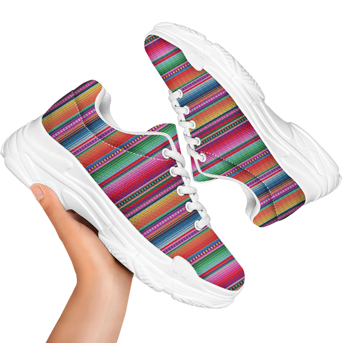Serape Stripe Colorful Mexican Print White Chunky Shoes-grizzshop