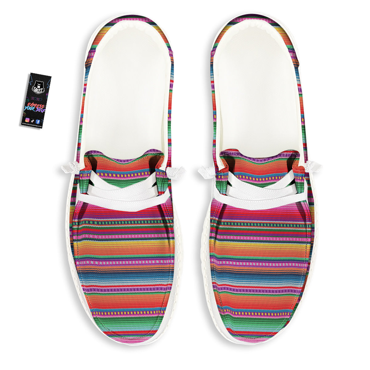 Serape Stripe Colorful Mexican Print White Loafers-grizzshop
