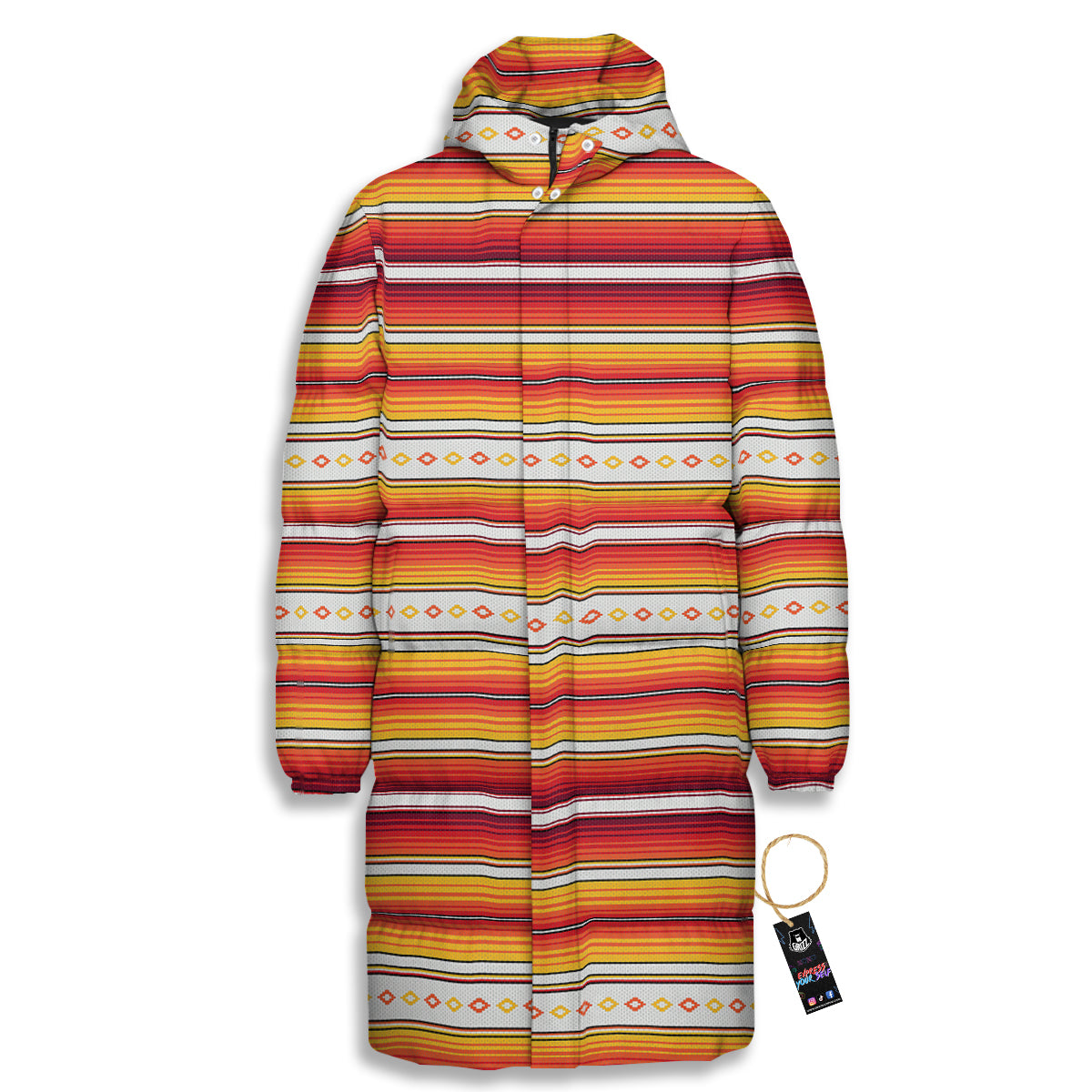 Serape Ethnic Boho Stripes Mexican Orange Print Long Down Jacket