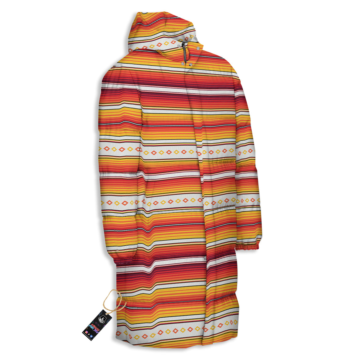 Serape Ethnic Boho Stripes Mexican Orange Print Long Down Jacket