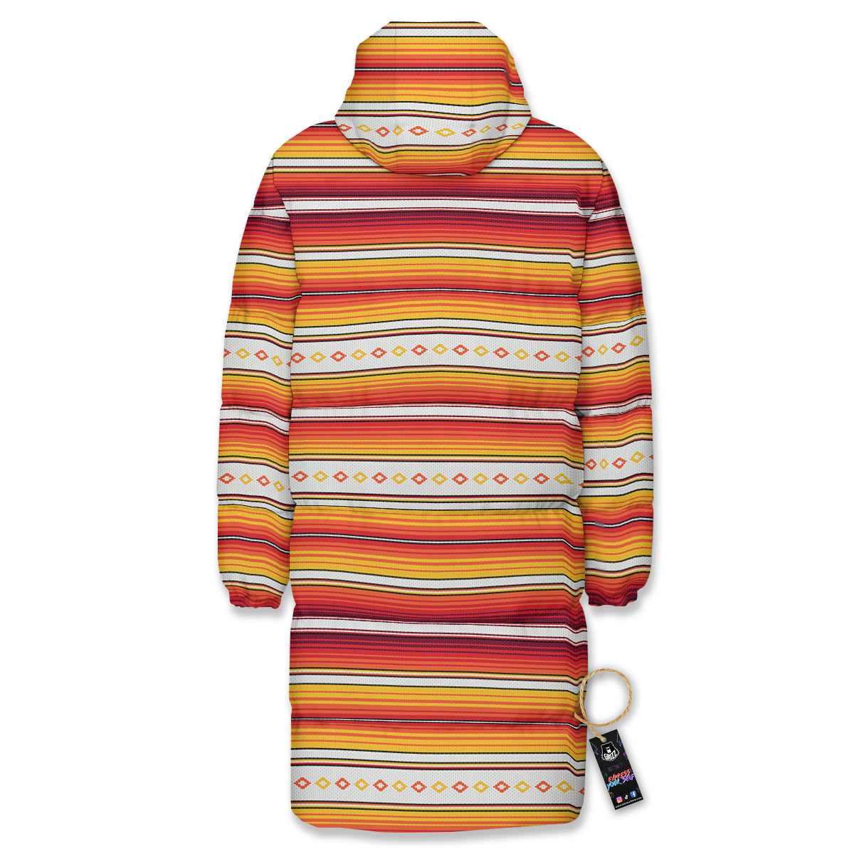 Serape Ethnic Boho Stripes Mexican Orange Print Long Down Jacket