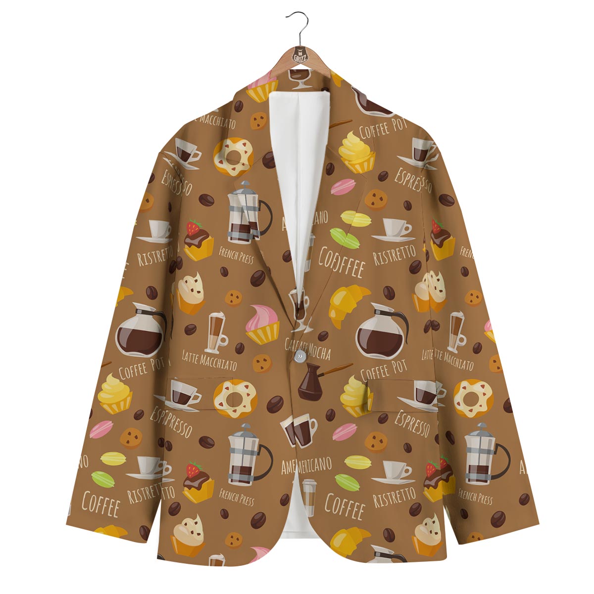 Set Coffee Pattern Print Men's Blazer-grizzshop