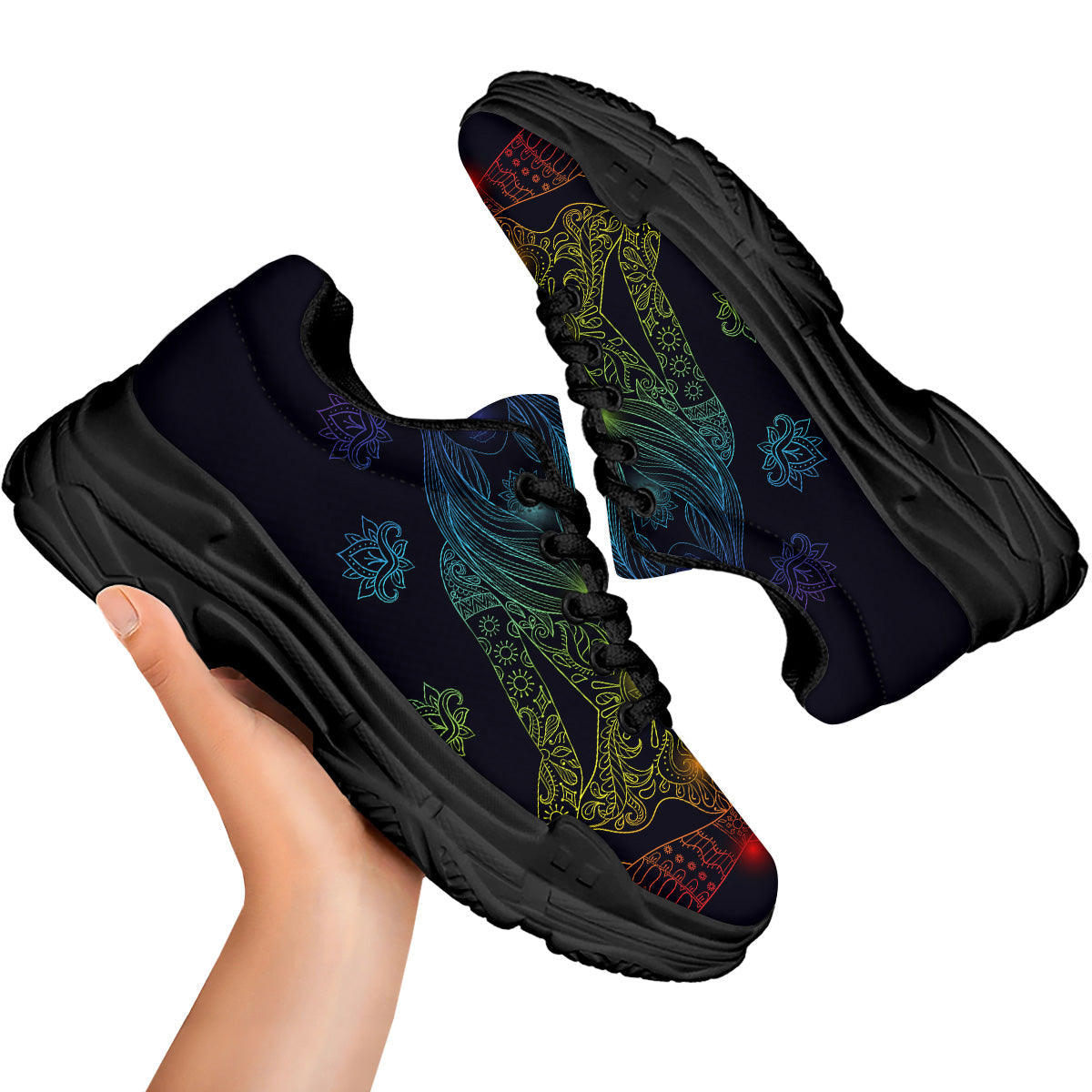 Seven Chakras Bohemian Print Black Chunky Shoes-grizzshop