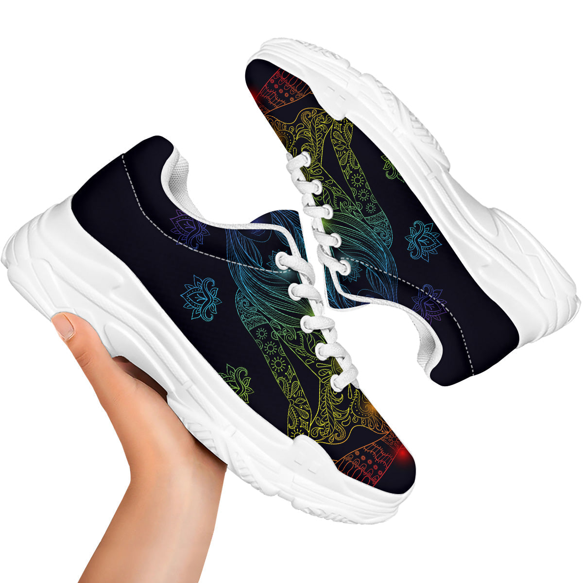 Seven Chakras Bohemian Print White Chunky Shoes-grizzshop