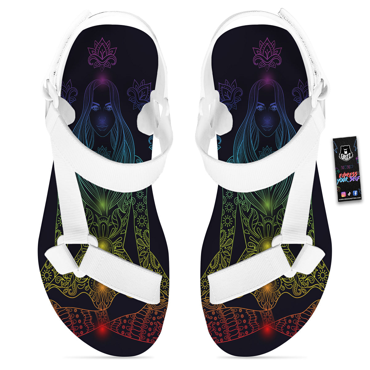 Seven Chakras Bohemian Print White Open Toe Sandals-grizzshop