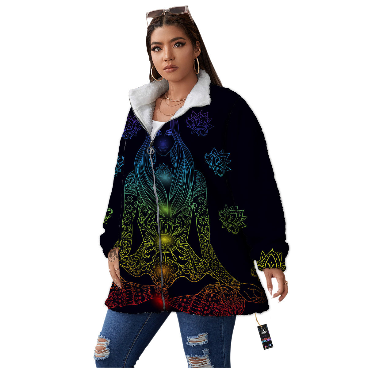 Seven Chakras Bohemian Print Women's Sherpa Jacket-grizzshop
