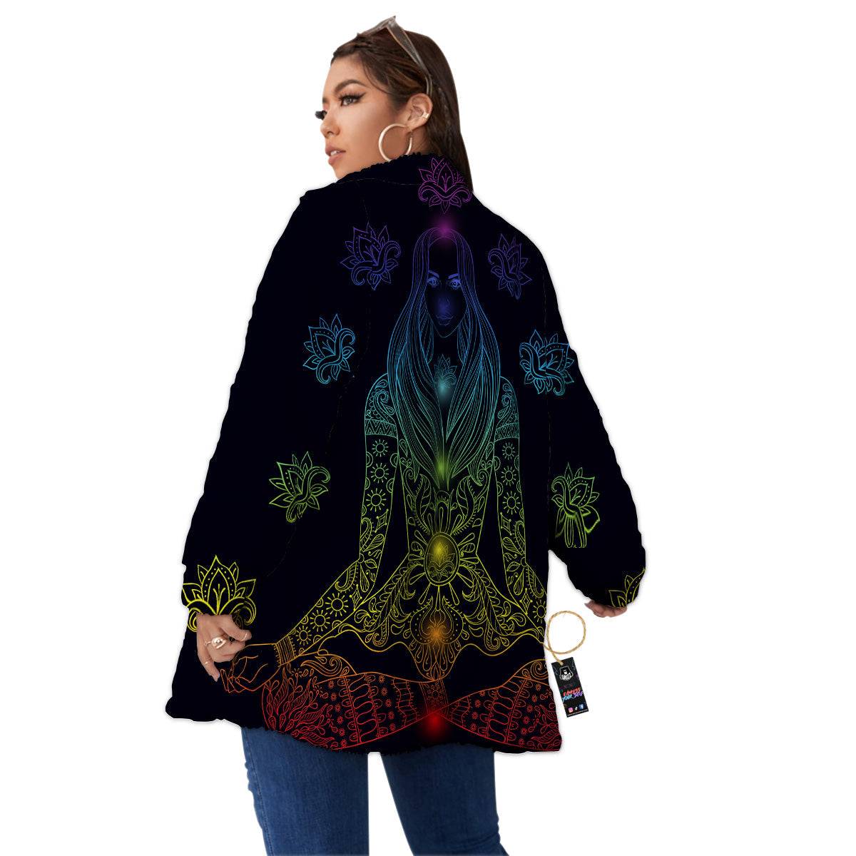 Seven Chakras Bohemian Print Women's Sherpa Jacket-grizzshop