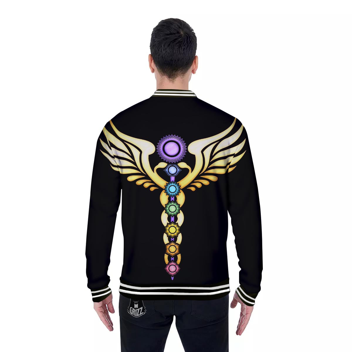 Seven Chakras Caduceus Print Baseball Jacket-grizzshop