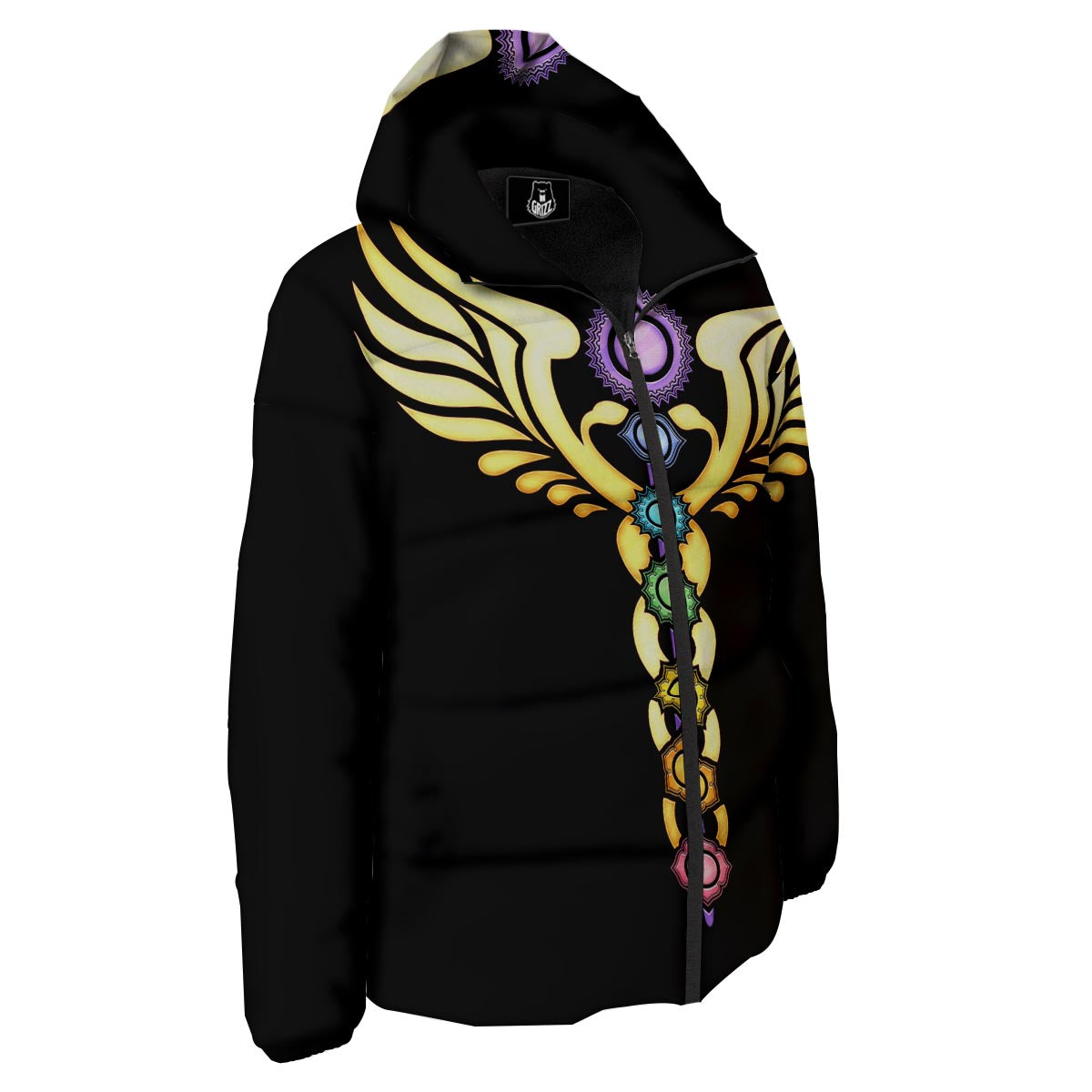 Seven Chakras Caduceus Print Down Jacket-grizzshop