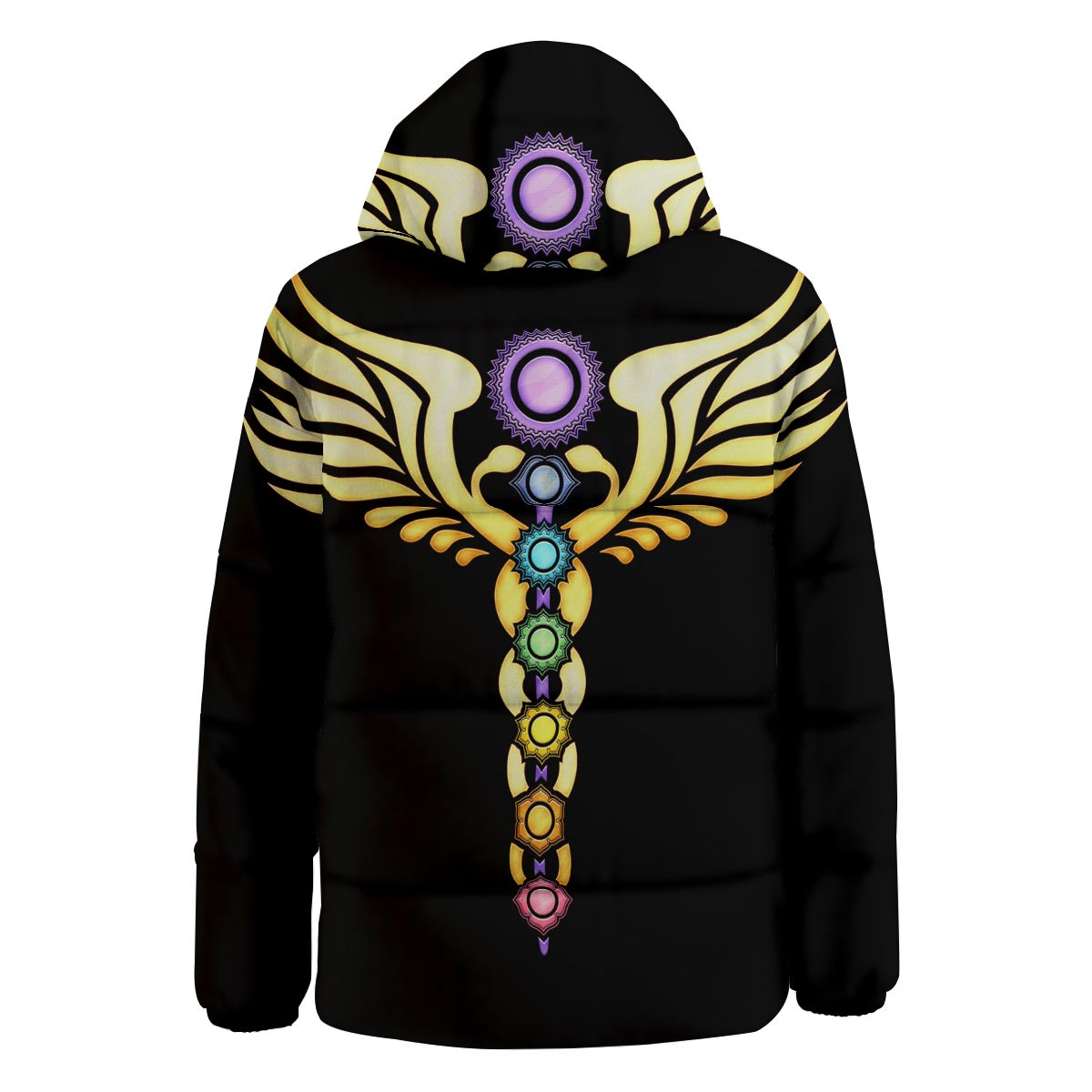 Seven Chakras Caduceus Print Down Jacket-grizzshop