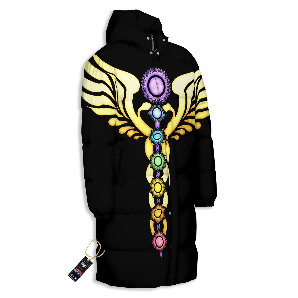 Seven Chakras Caduceus Print Long Down Jacket-grizzshop