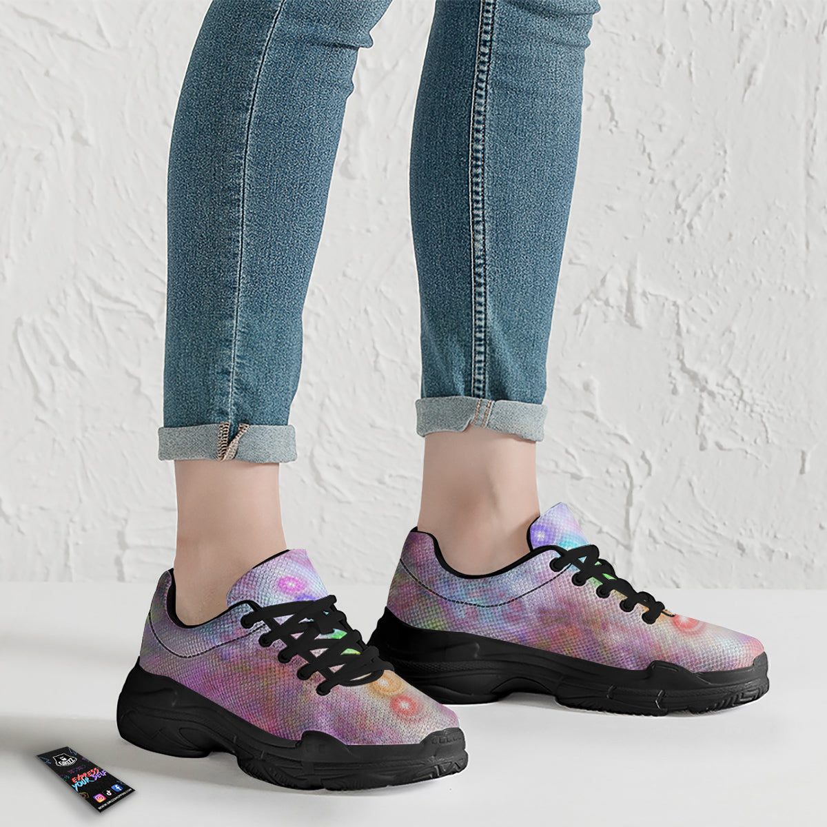 Seven Chakras Colorful Print Black Chunky Shoes-grizzshop