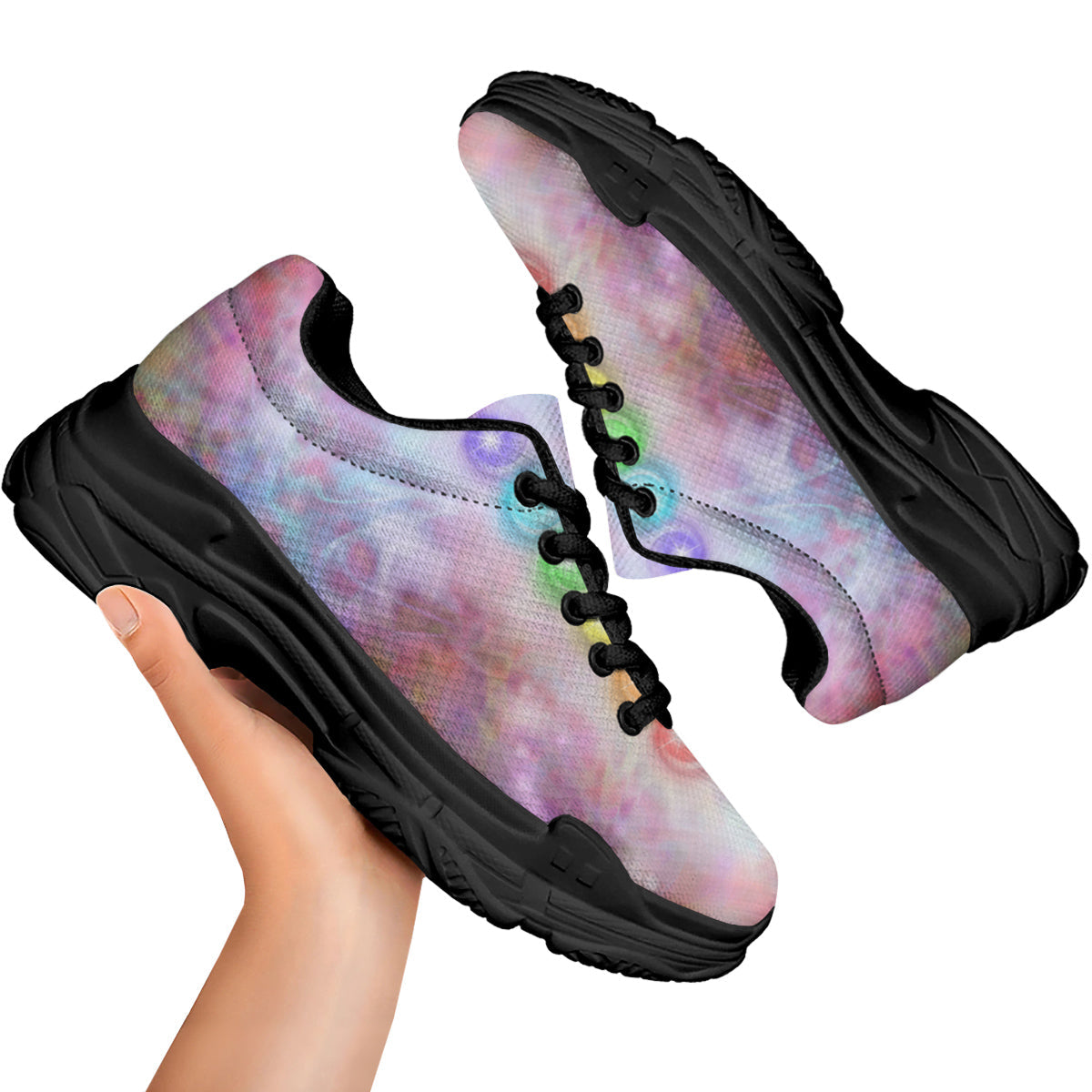 Seven Chakras Colorful Print Black Chunky Shoes-grizzshop