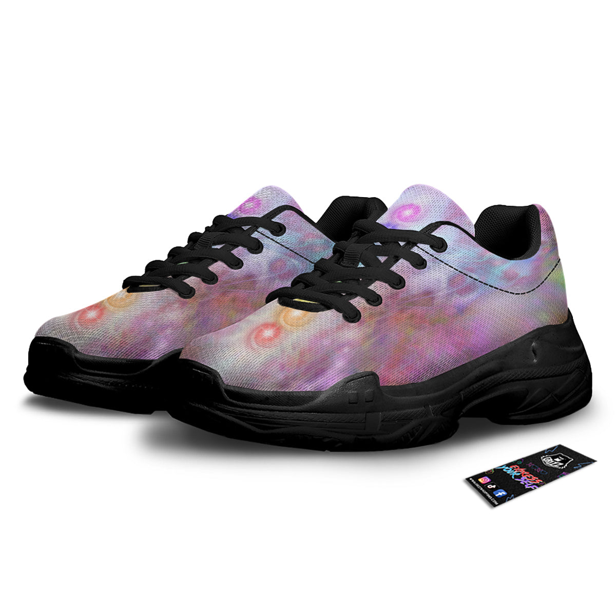 Seven Chakras Colorful Print Black Chunky Shoes-grizzshop