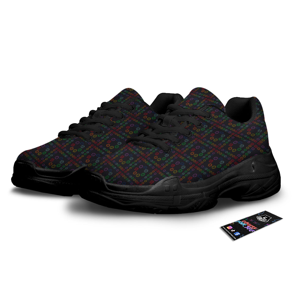 Seven Chakras Colorful Print Pattern Black Chunky Shoes-grizzshop