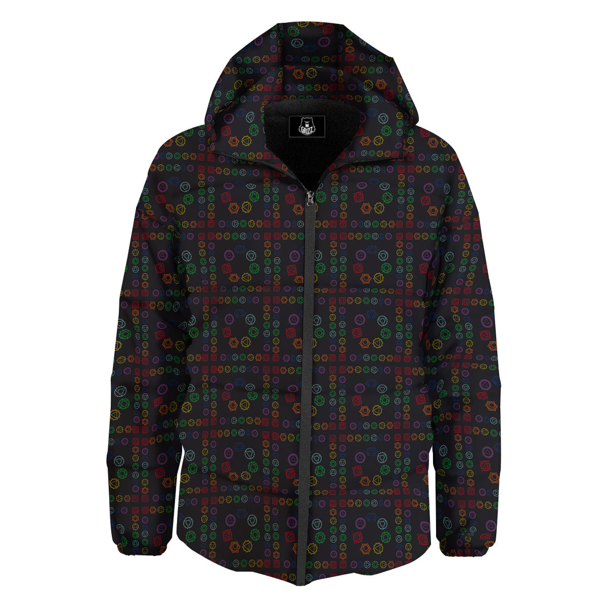 Seven Chakras Colorful Print Pattern Down Jacket-grizzshop
