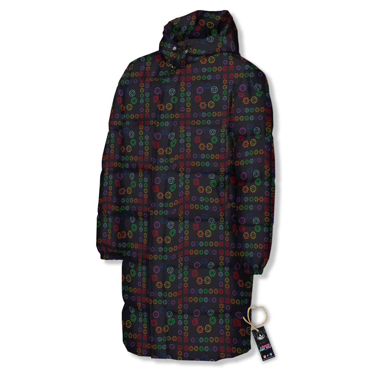 Seven Chakras Colorful Print Pattern Long Down Jacket-grizzshop
