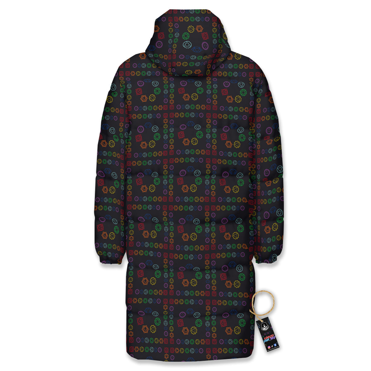 Seven Chakras Colorful Print Pattern Long Down Jacket-grizzshop
