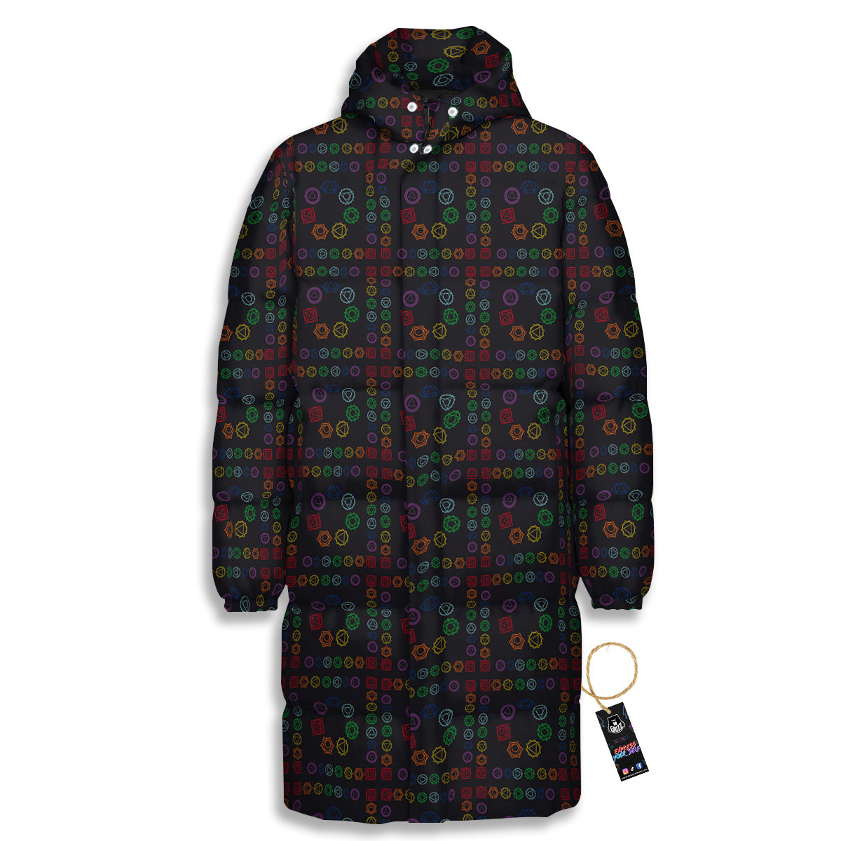 Seven Chakras Colorful Print Pattern Long Down Jacket-grizzshop