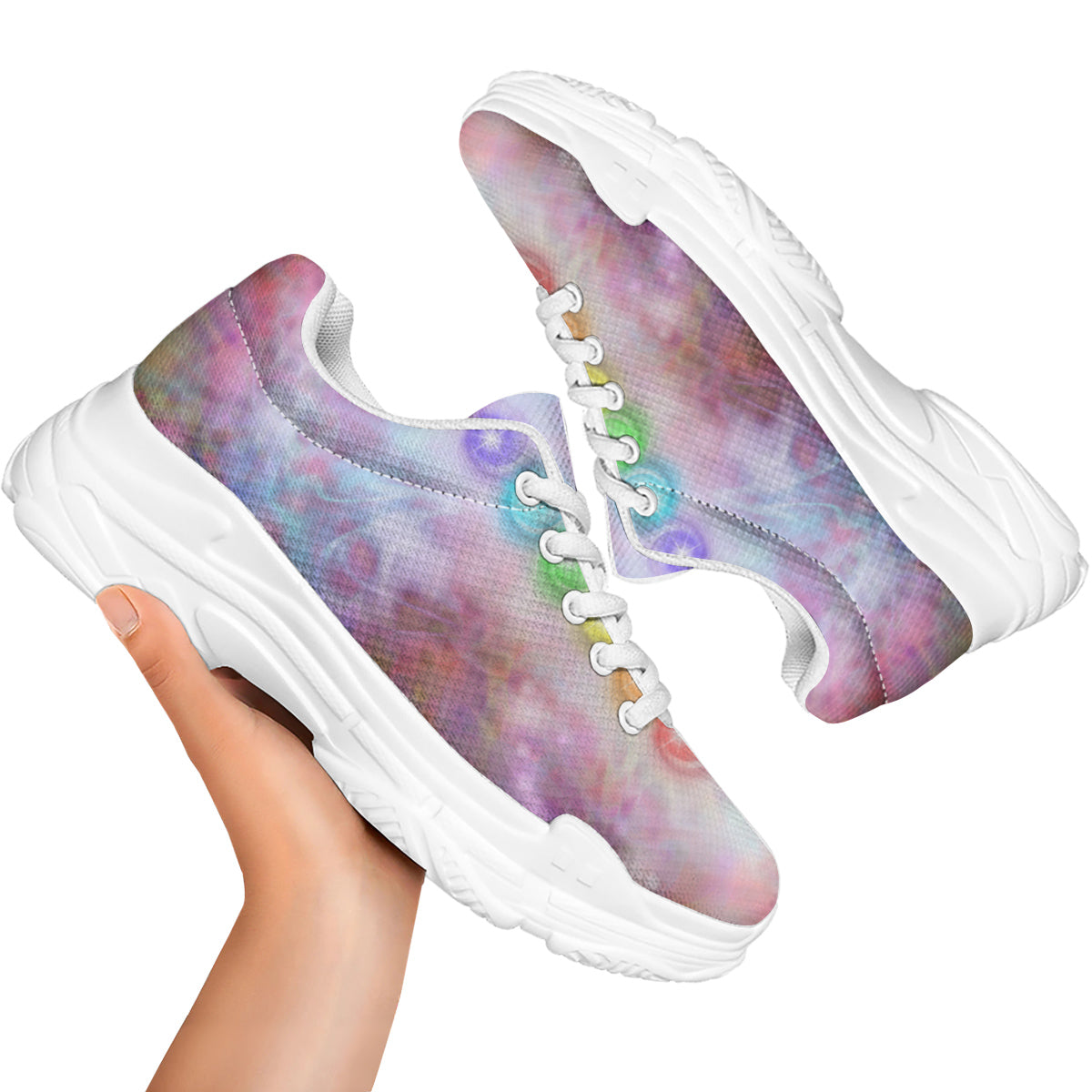 Seven Chakras Colorful Print White Chunky Shoes-grizzshop