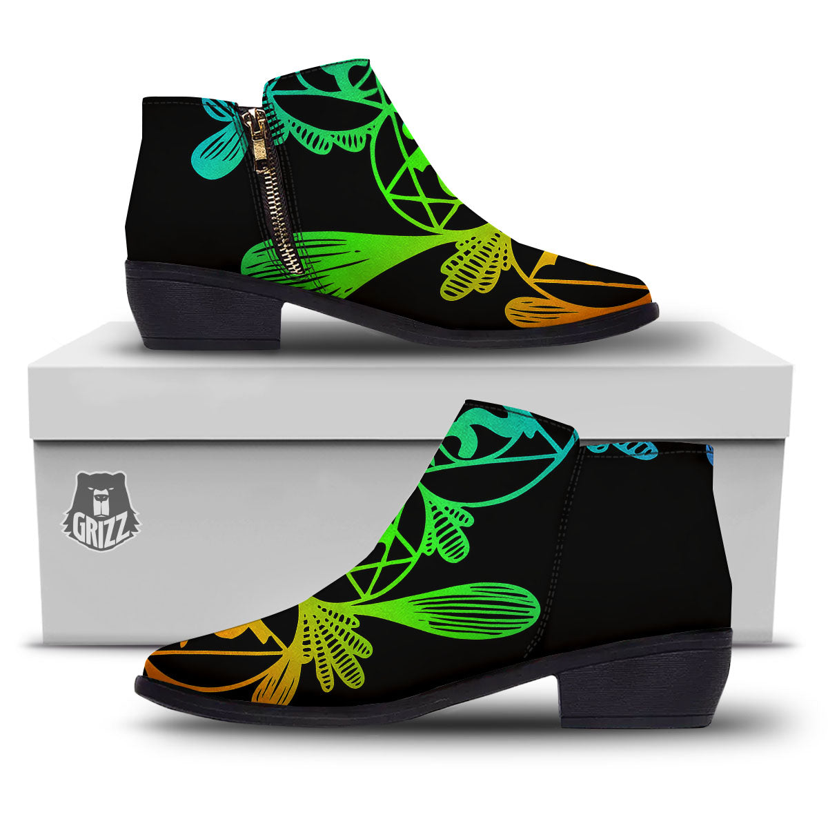 Seven Chakras Spiritual Print Ankle Boots-grizzshop