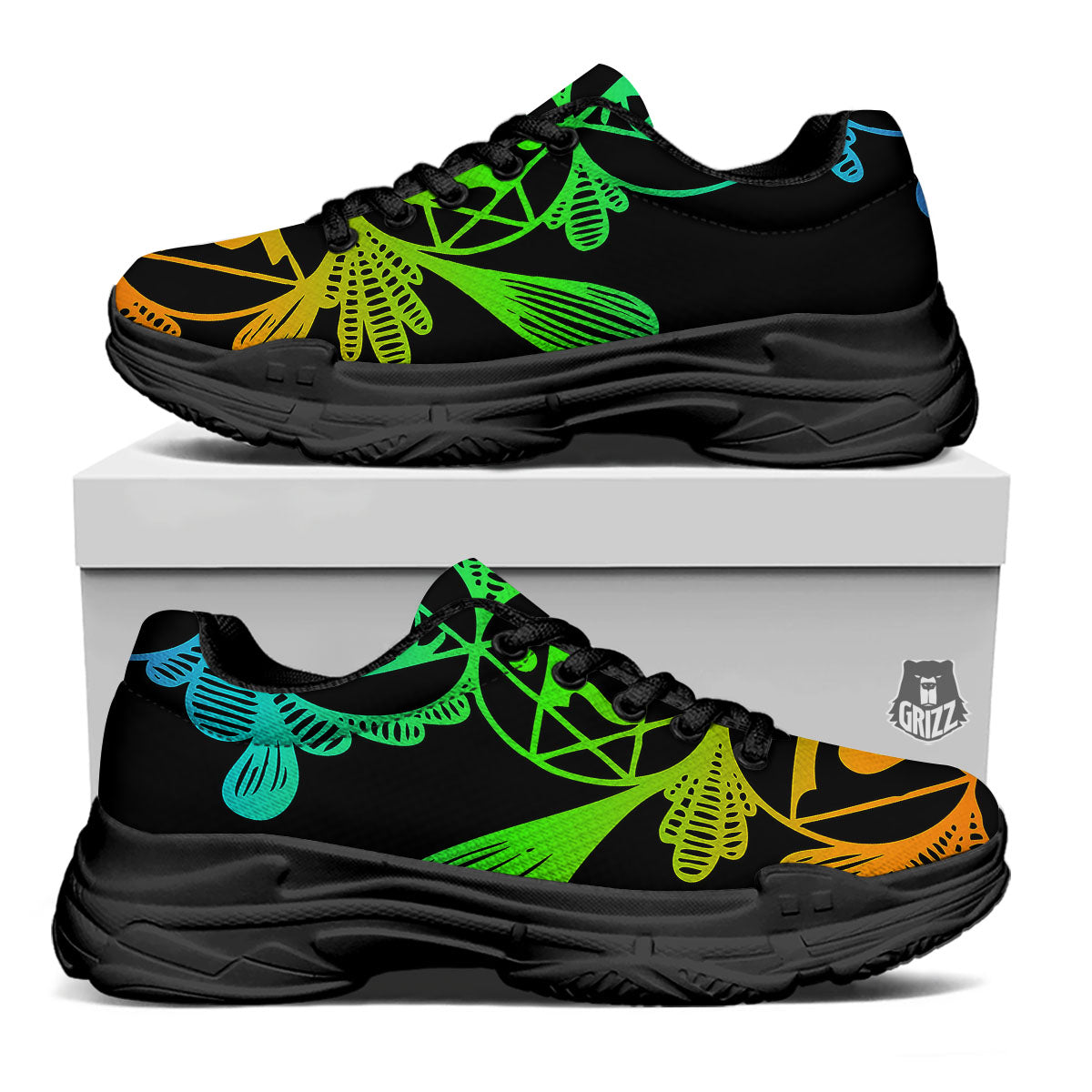 Seven Chakras Spiritual Print Black Chunky Shoes-grizzshop