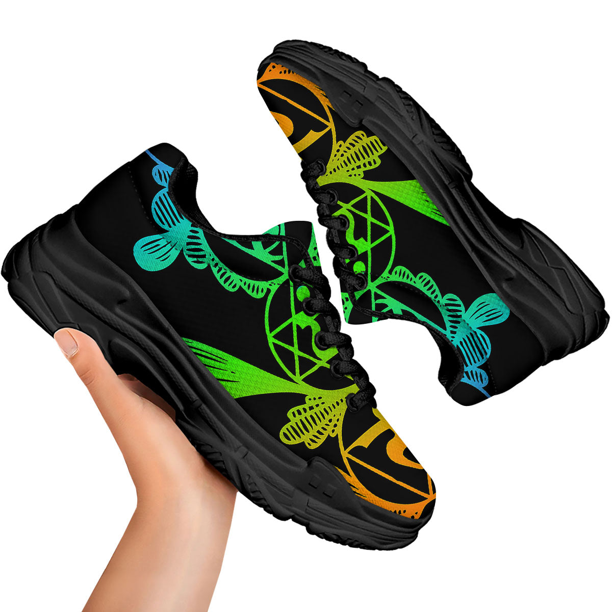 Seven Chakras Spiritual Print Black Chunky Shoes-grizzshop