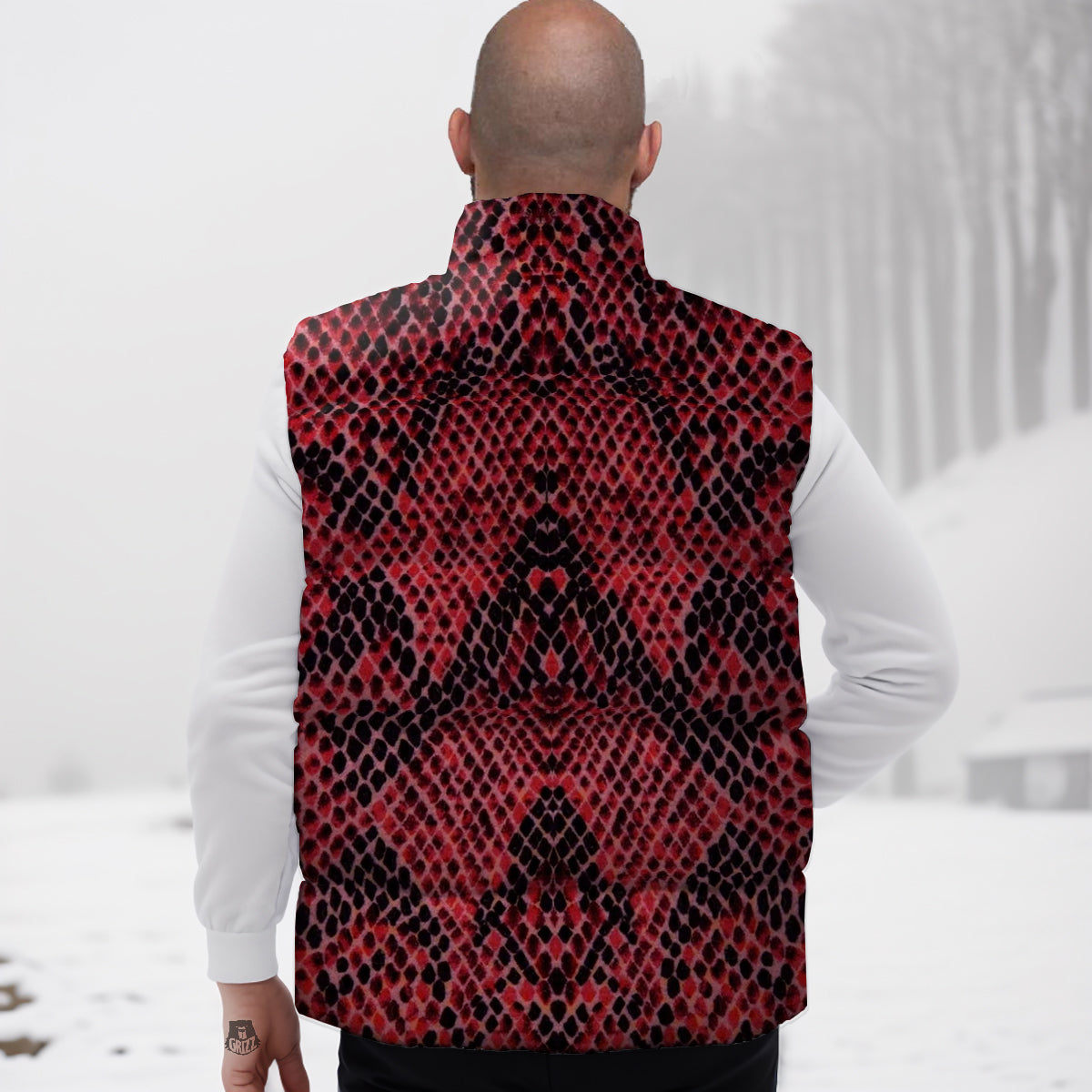 Sewing Machine Pattern Print Down Vest-grizzshop