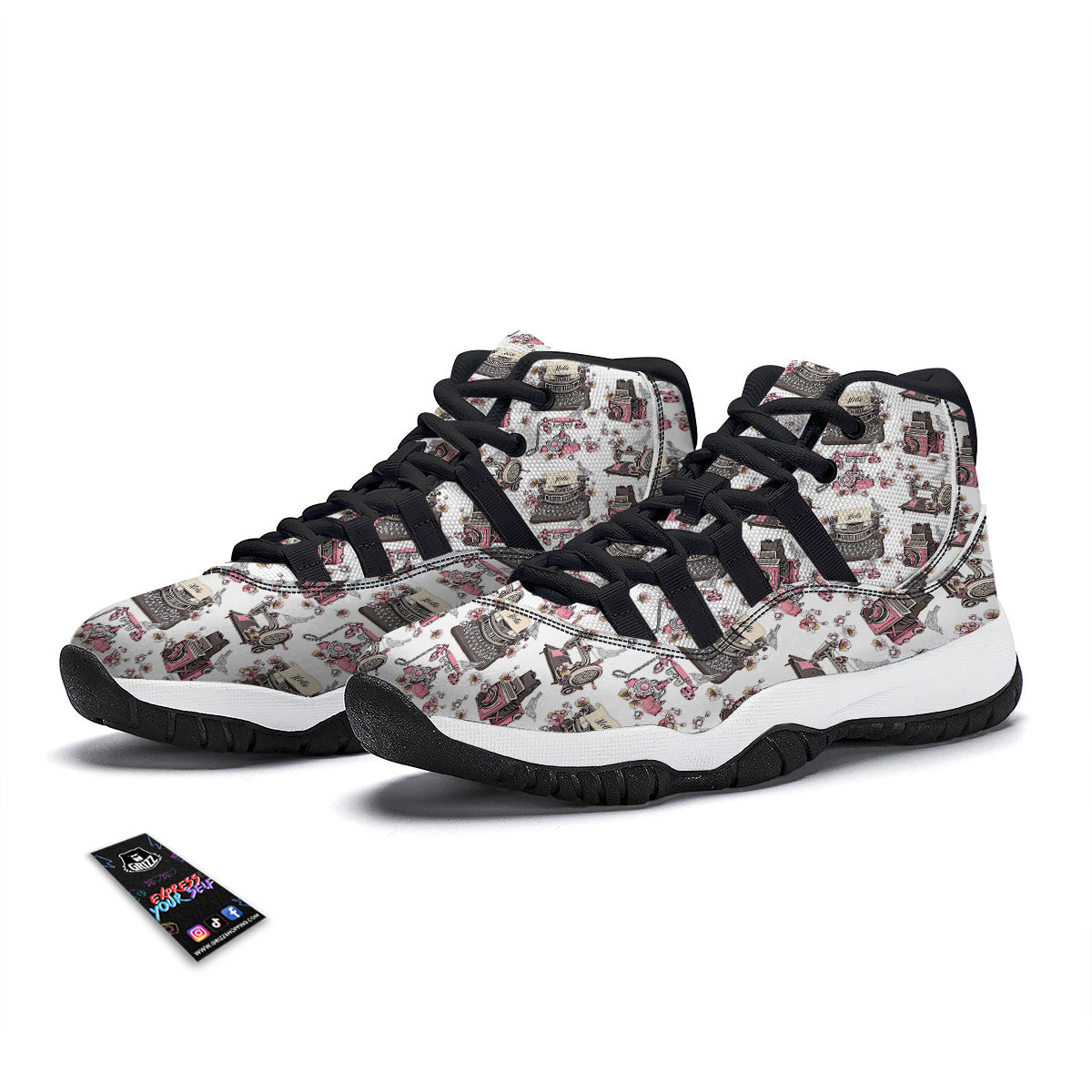 Sewing Machine Print Pattern Black Bball Shoes-grizzshop