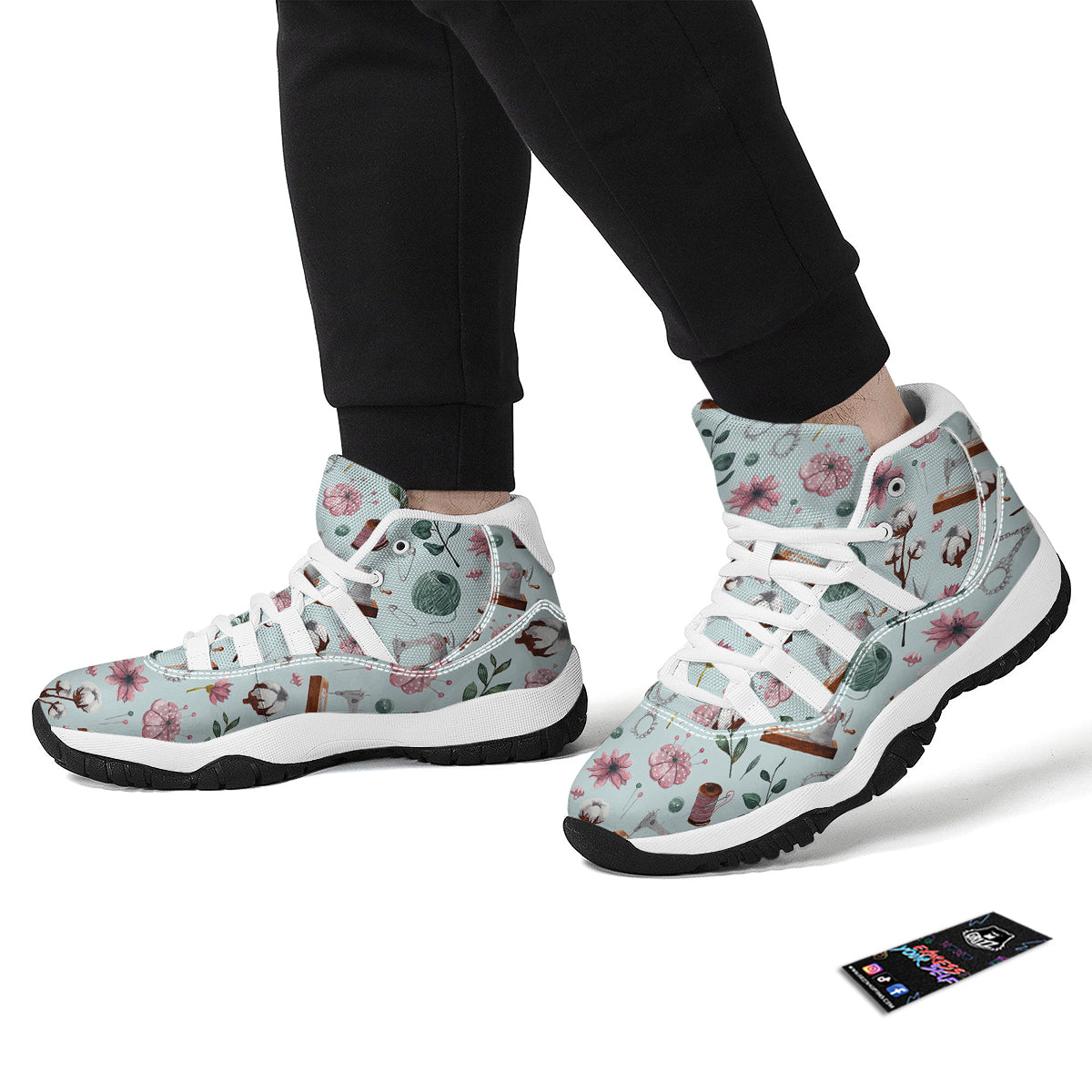 Sewing Pattern Print White Bball Shoes-grizzshop
