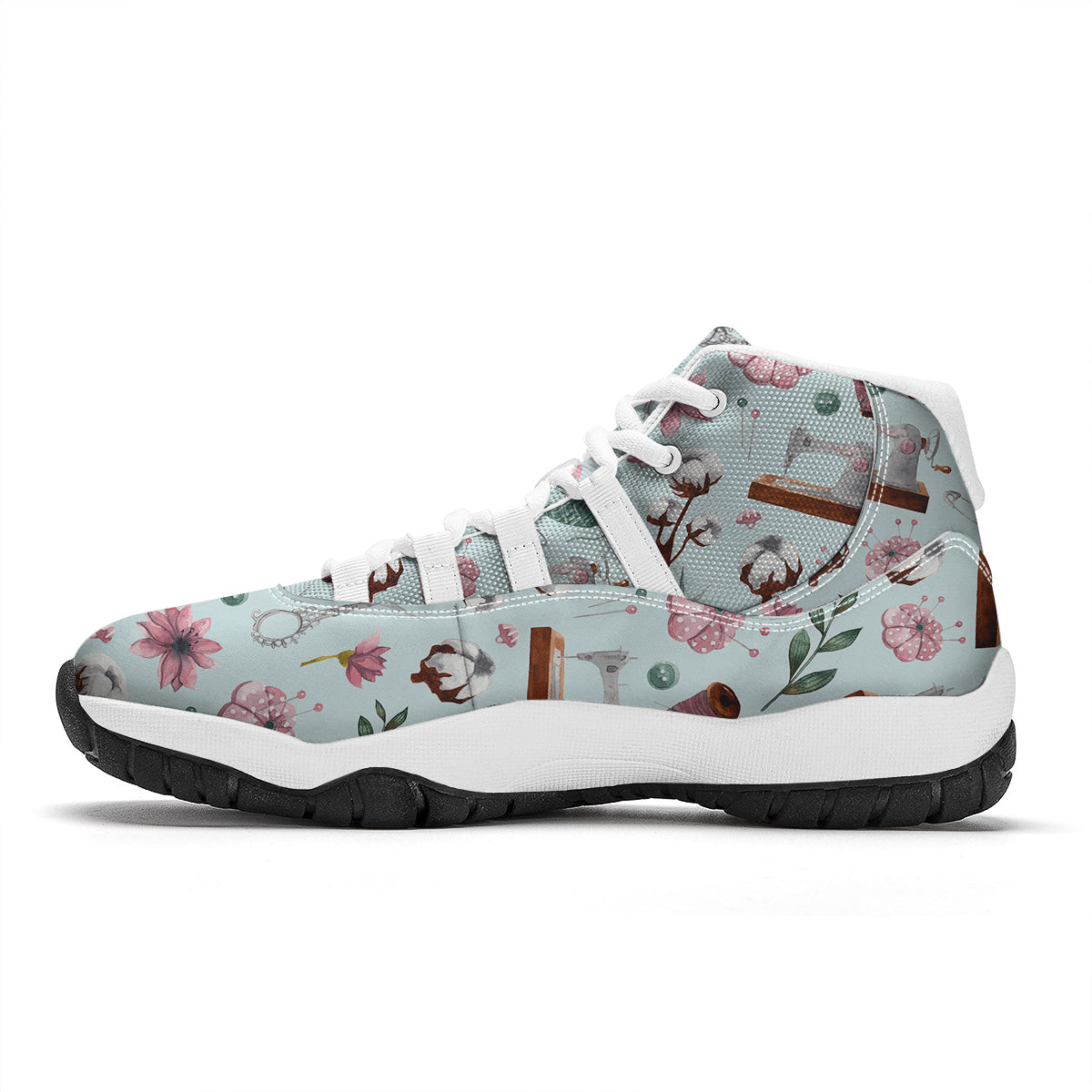 Sewing Pattern Print White Bball Shoes-grizzshop