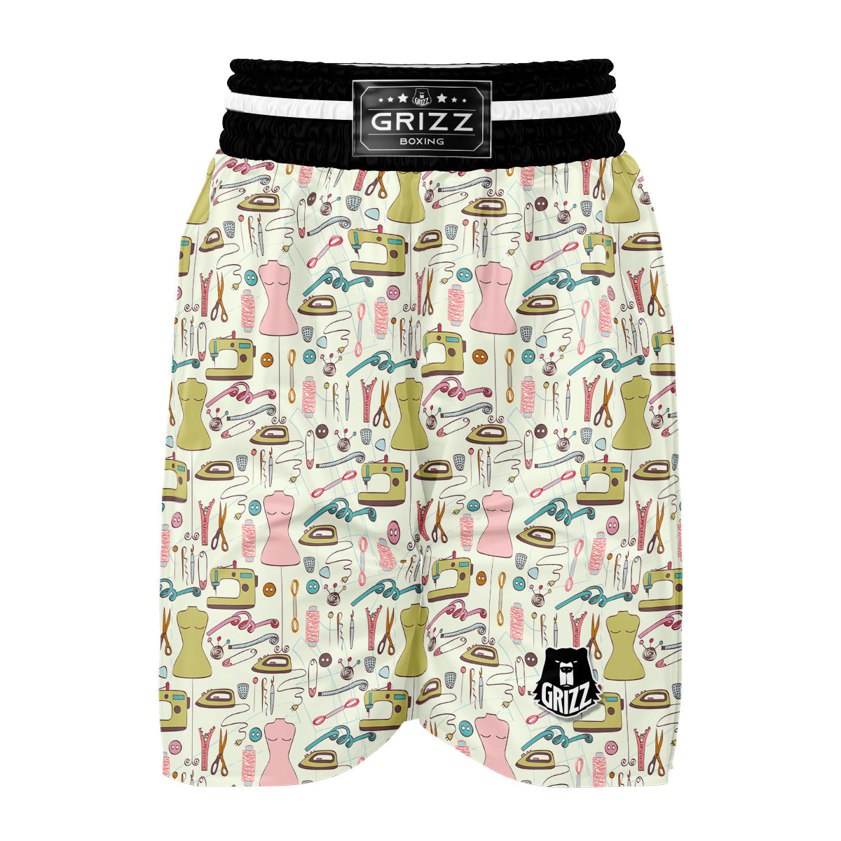 Sewing Print Pattern Boxing Shorts-grizzshop