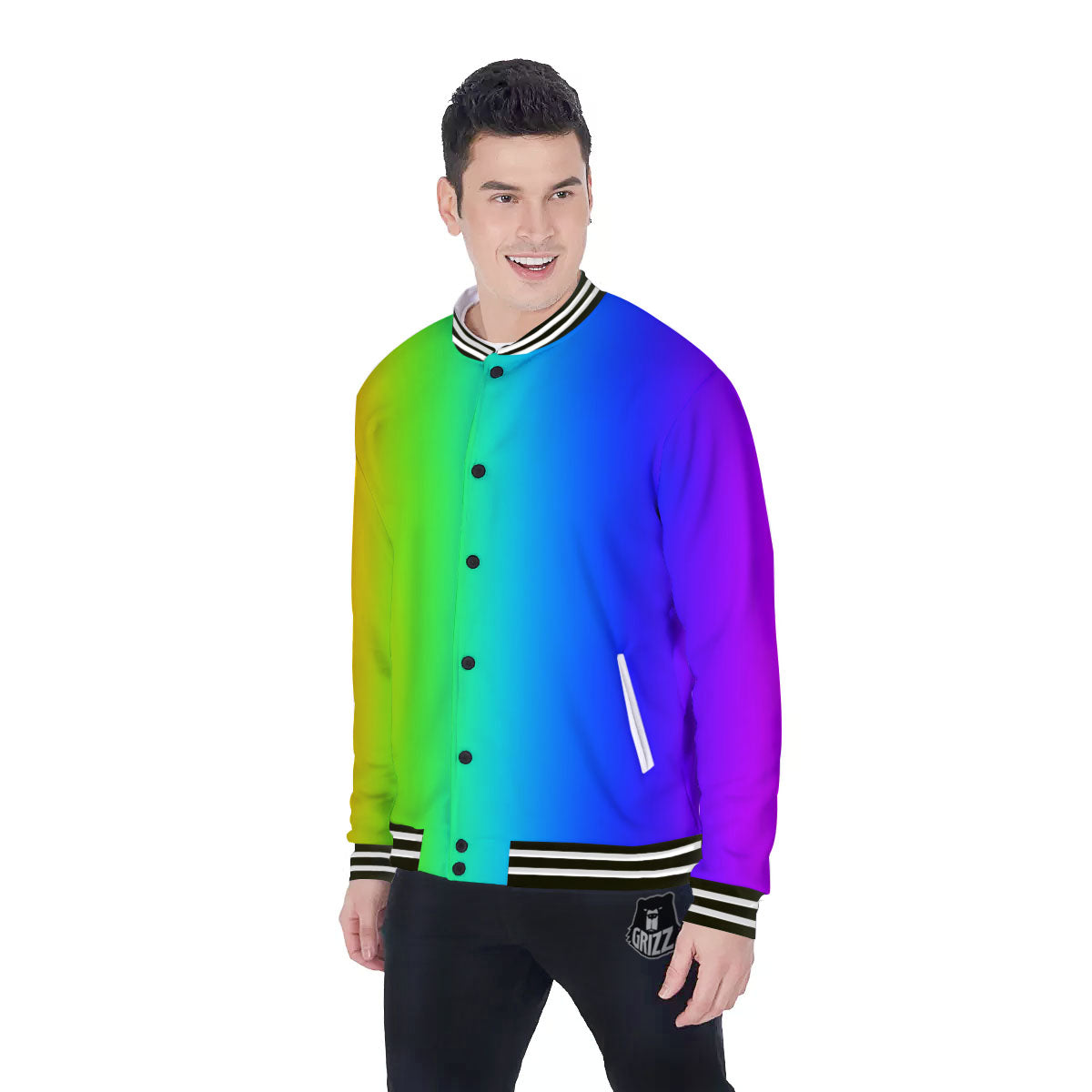Shades Rainbow Print Pattern Baseball Jacket-grizzshop