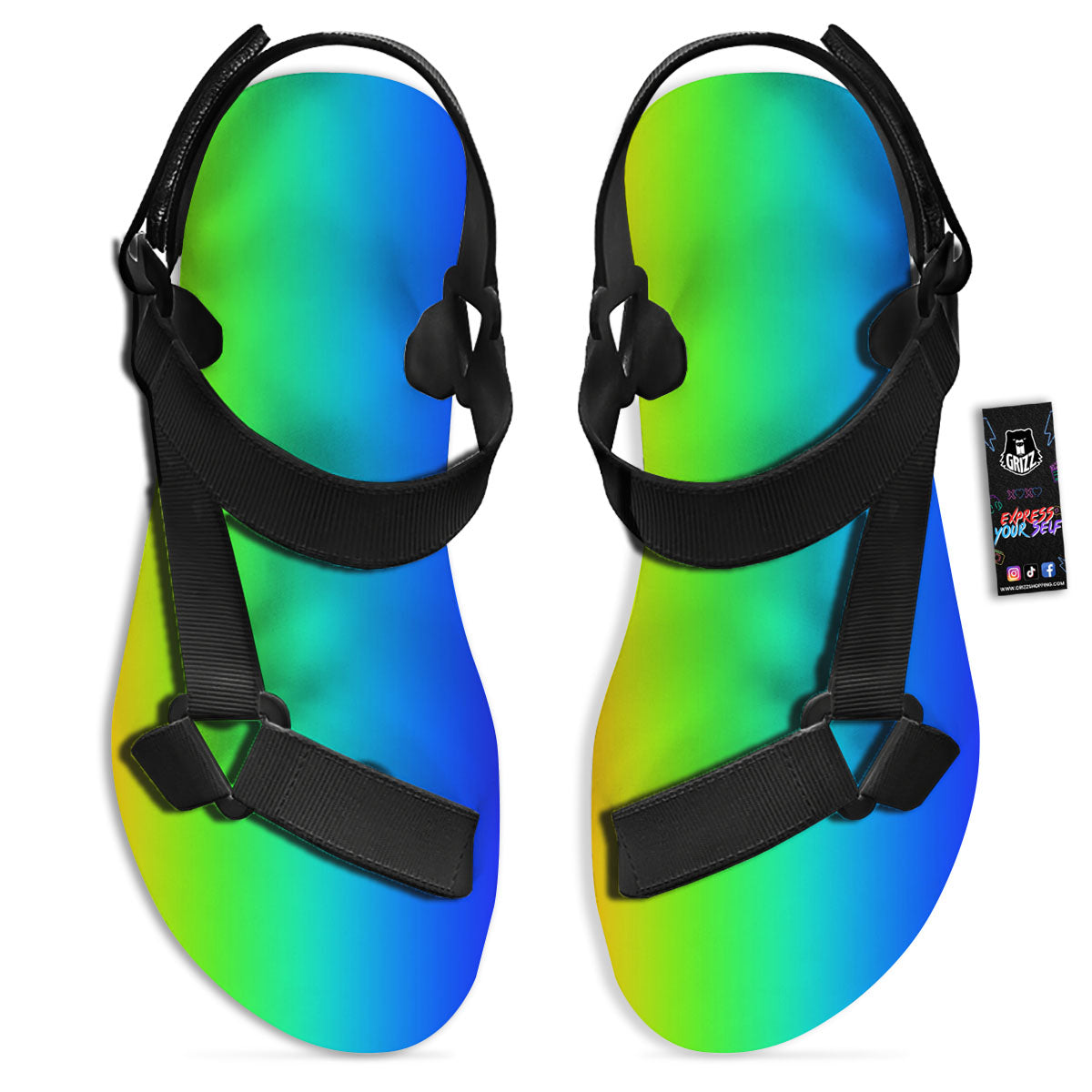 Shades Rainbow Print Pattern Black Open Toe Sandals-grizzshop