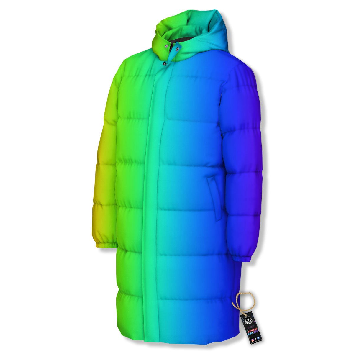 Shades Rainbow Print Pattern Long Down Jacket-grizzshop