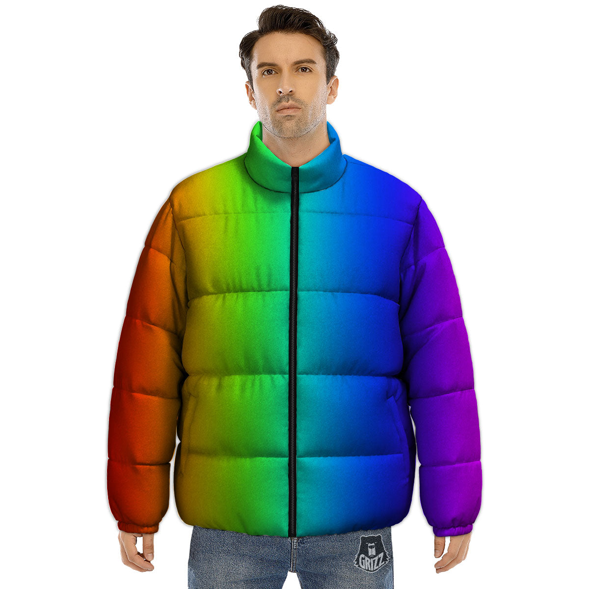 Shades Rainbow Print Pattern Puffer Jacket-grizzshop