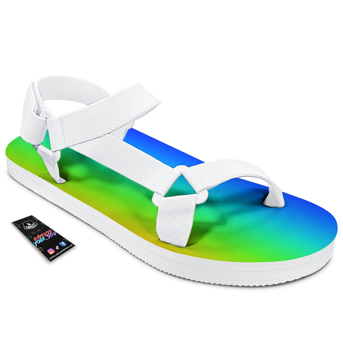 Shades Rainbow Print Pattern White Open Toe Sandals-grizzshop