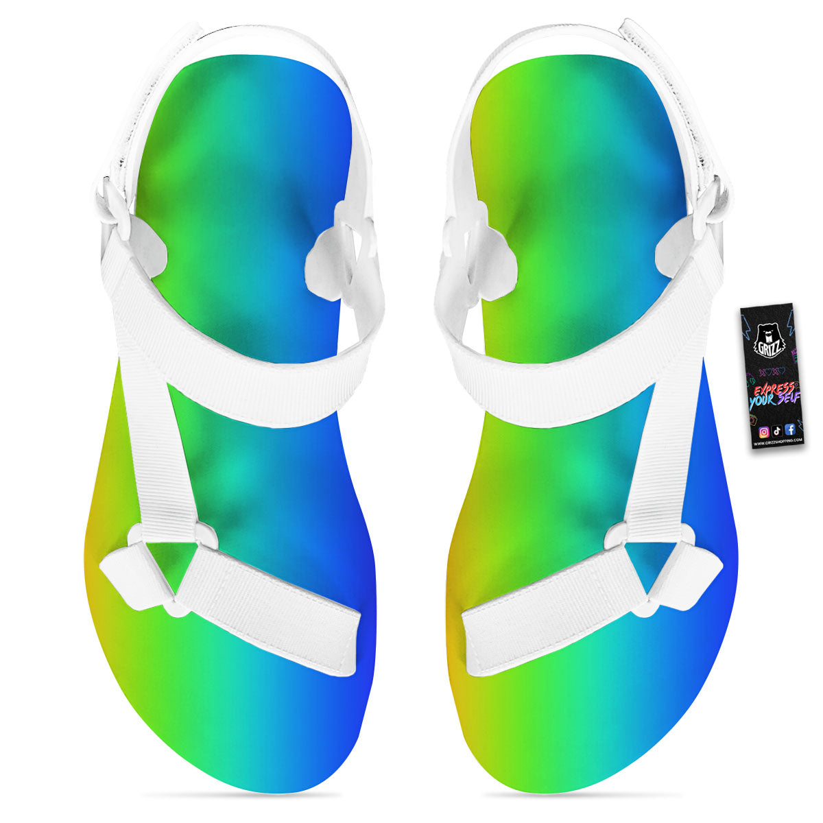 Shades Rainbow Print Pattern White Open Toe Sandals-grizzshop