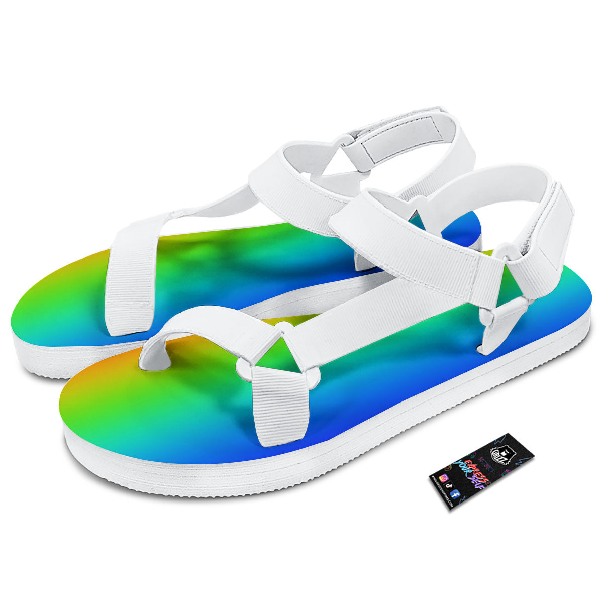 Shades Rainbow Print Pattern White Open Toe Sandals-grizzshop