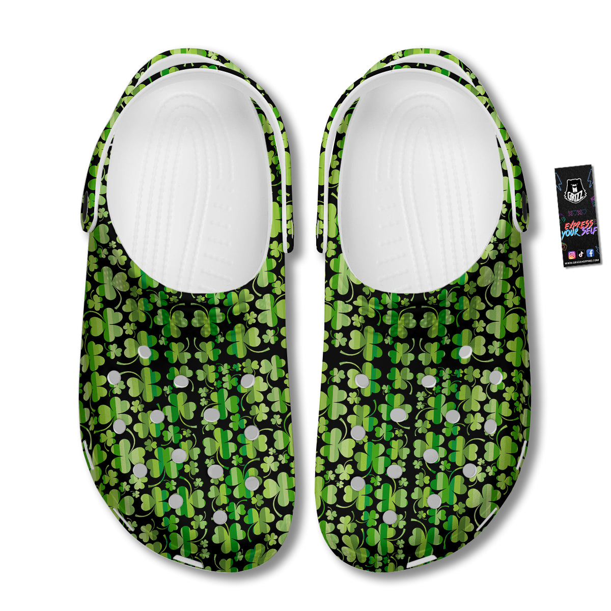 Shamrock Green And Black Print Pattern Clog-grizzshop