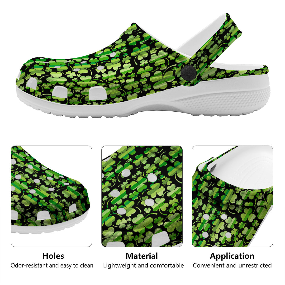 Shamrock Green And Black Print Pattern Clog-grizzshop