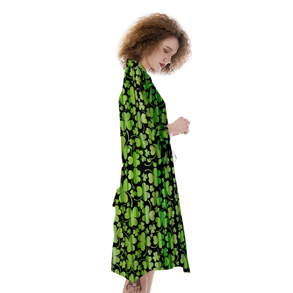 Shamrock Green And Black Print Pattern Kimono-grizzshop