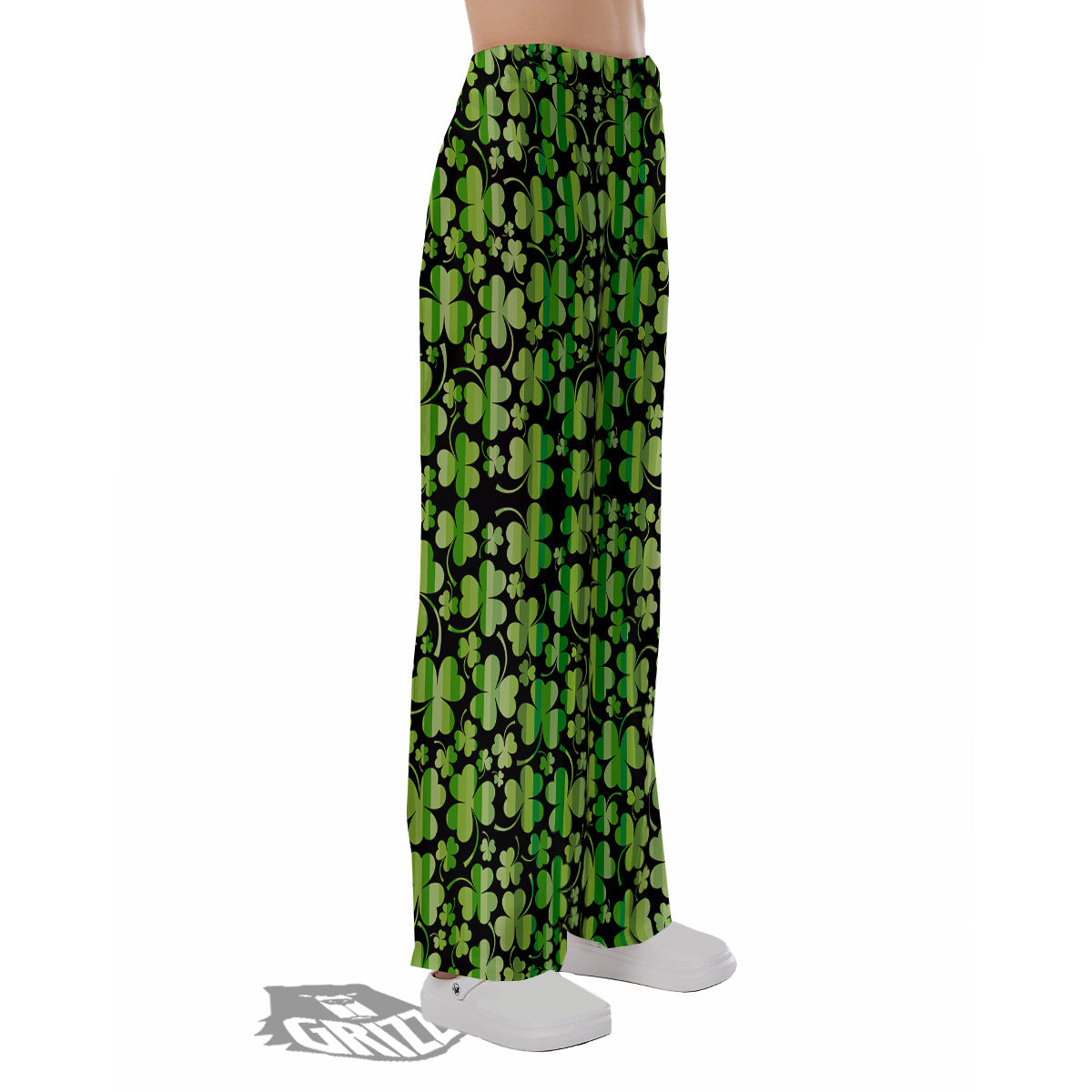 Shamrock Green And Black Print Pattern Pajama Pants-grizzshop