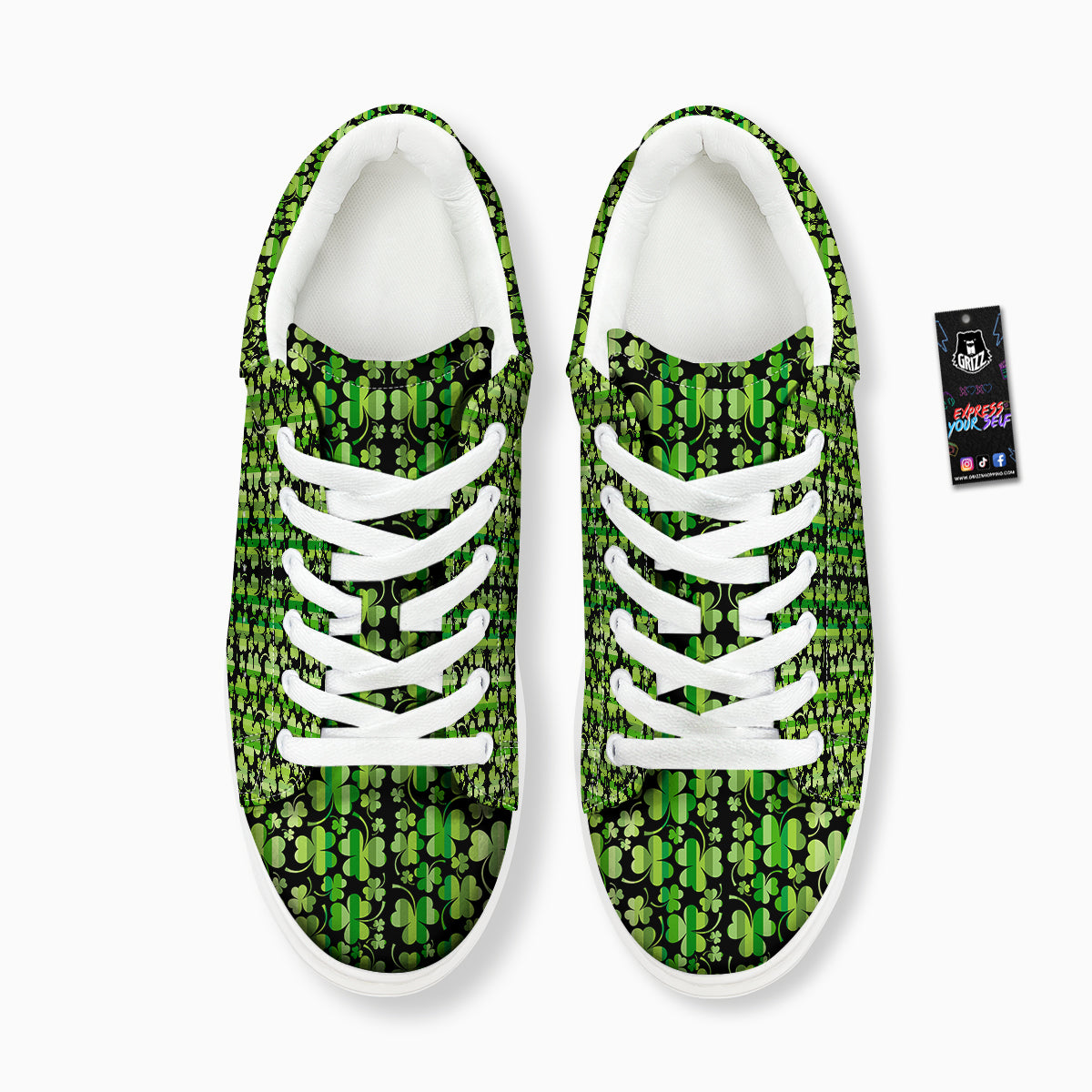 Shamrock Green And Black Print Pattern Platform Shoes-grizzshop
