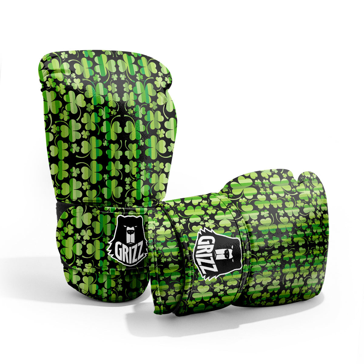 Shamrock Green And Black Print Pattern Pro Boxing Glove