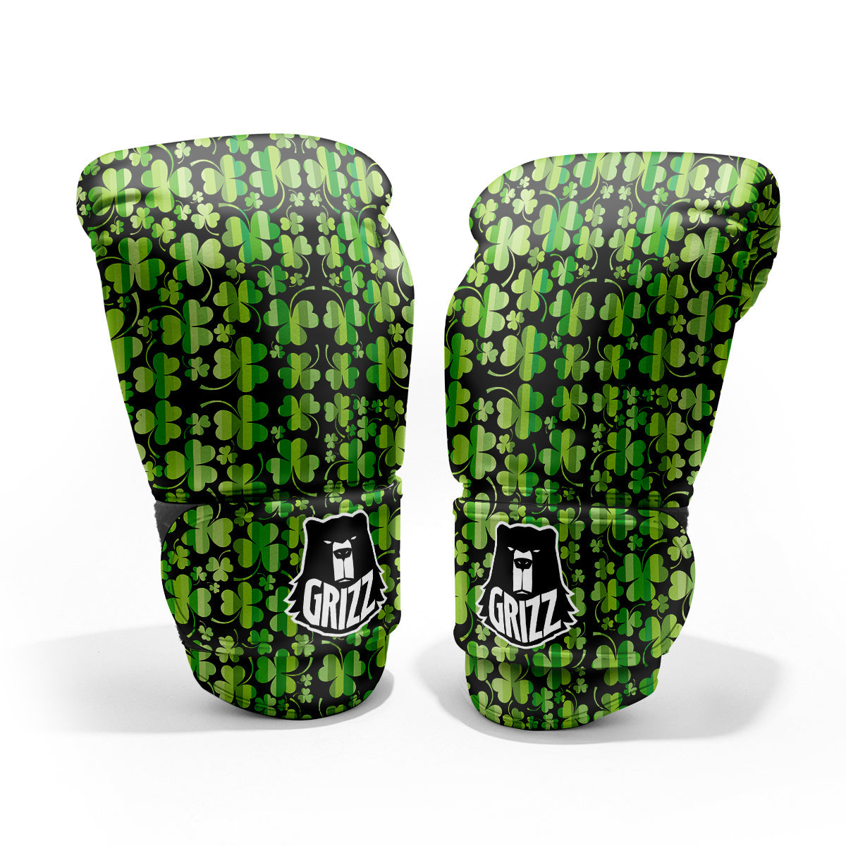 Shamrock Green And Black Print Pattern Pro Boxing Glove