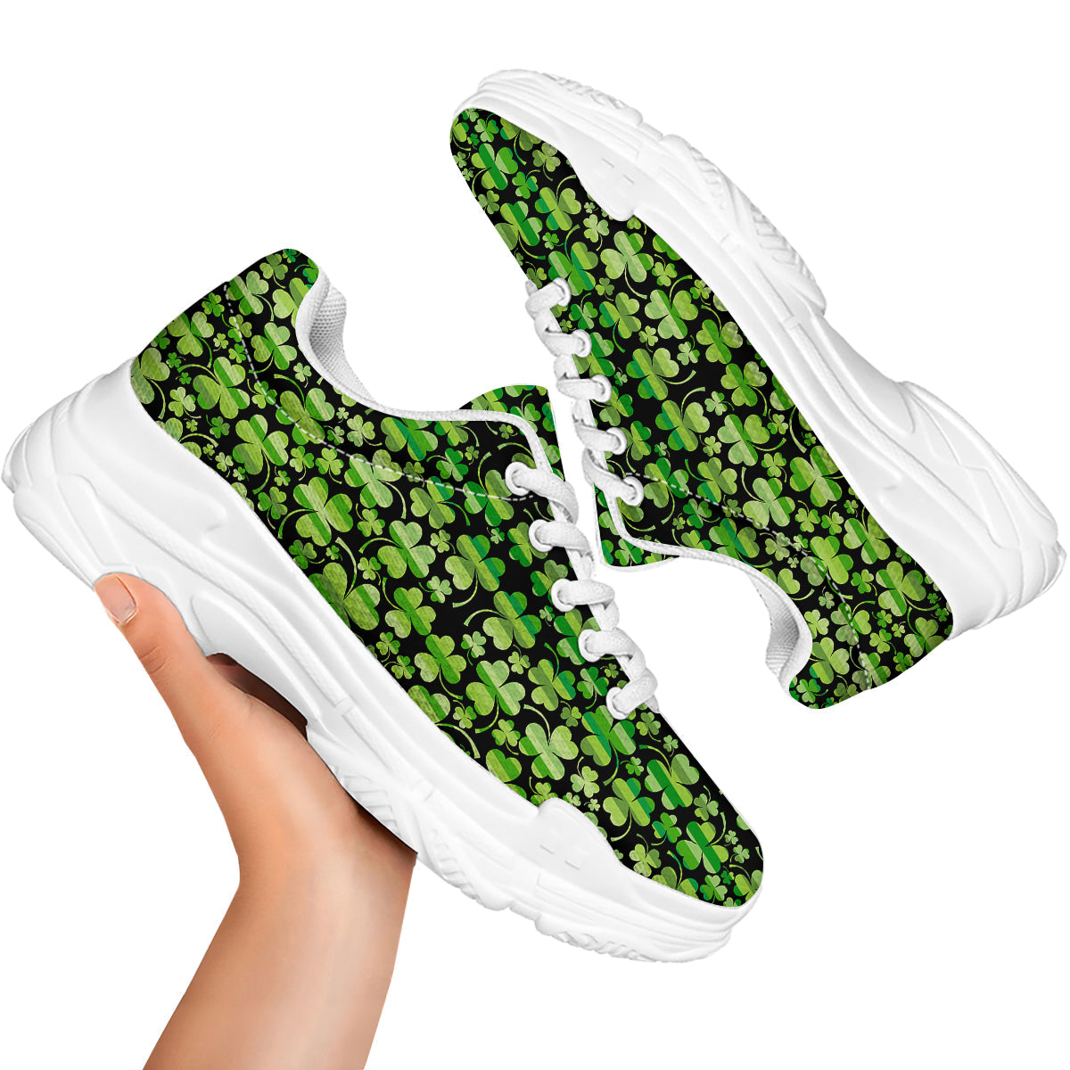 Shamrock Green And Black Print Pattern White Chunky Shoes-grizzshop