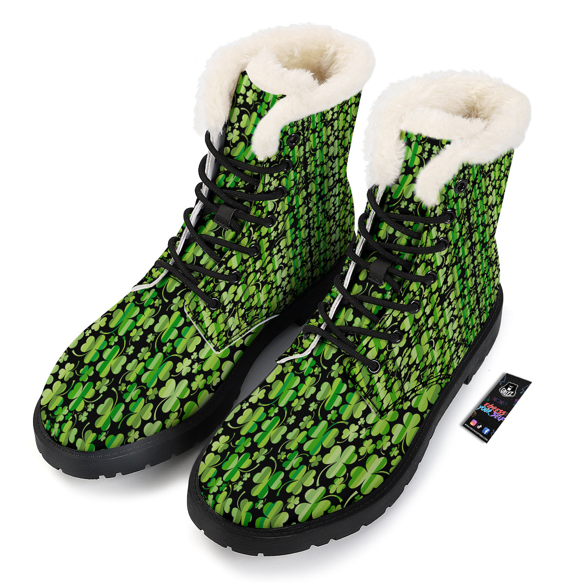 Shamrock Green And Black Print Pattern Winter Boots-grizzshop
