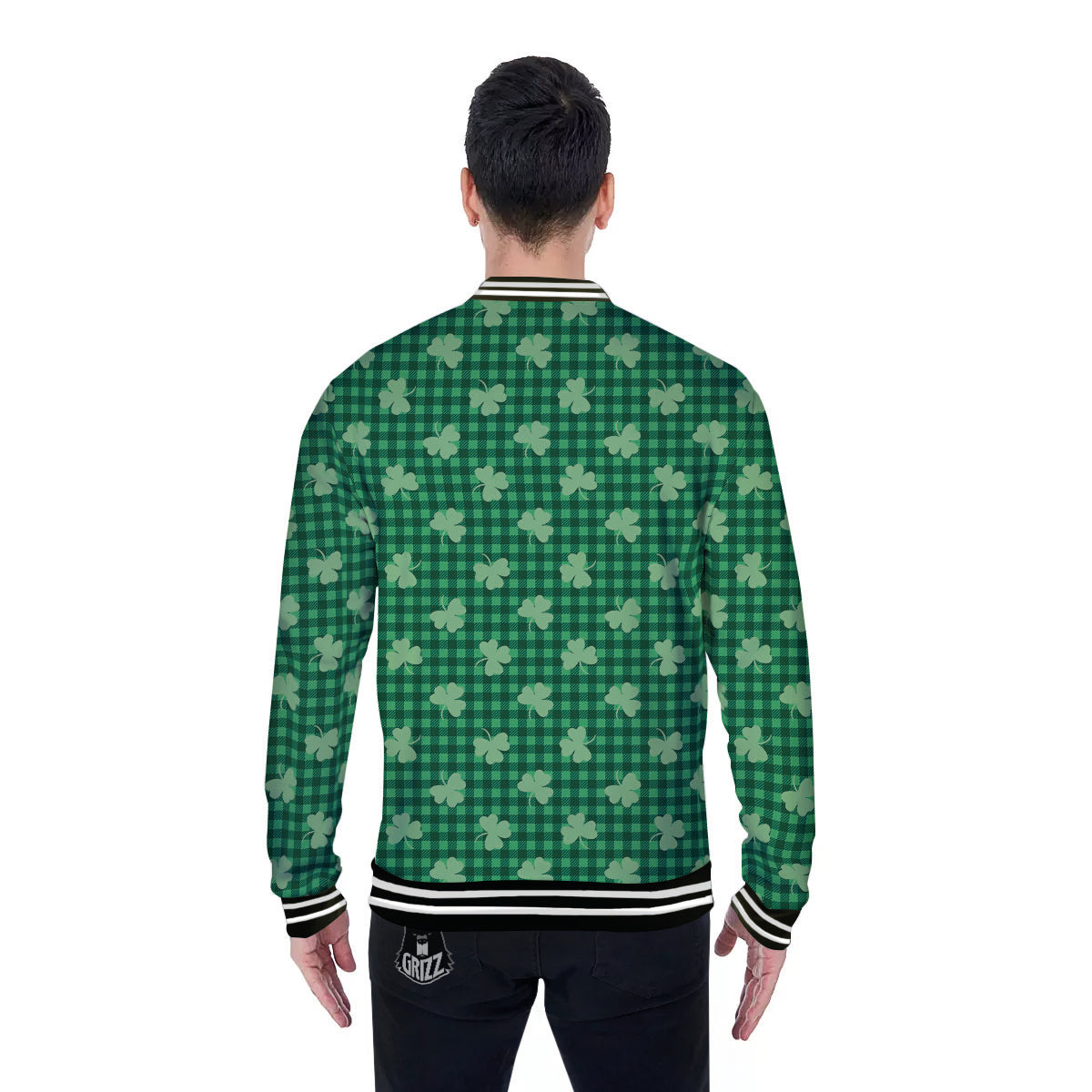 Shamrock Green Plaid Print Pattern Baseball Jacket-grizzshop