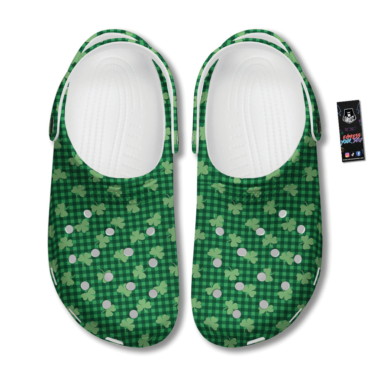 Shamrock Green Plaid Print Pattern Clog-grizzshop